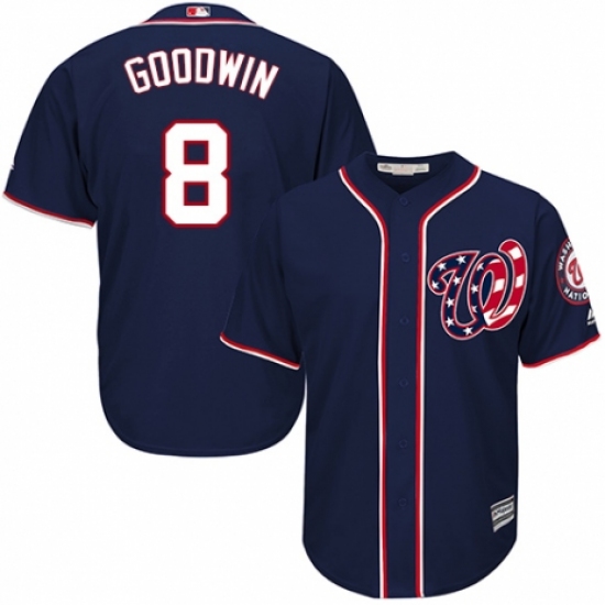 Youth Majestic Washington Nationals #8 Brian Goodwin Authentic Navy Blue Alternate 2 Cool Base MLB Jersey - Ujersey