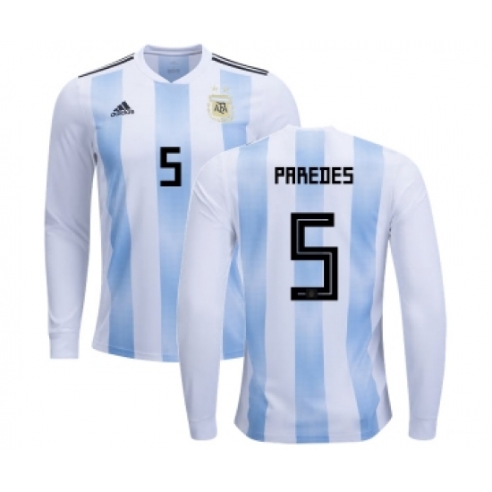 Argentina #5 Paredes Home Long Sleeves Kid Soccer Country Jersey