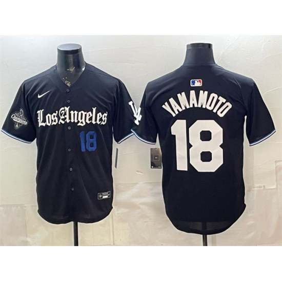 Men's Los Angeles Dodgers #18 Yoshinobu Yamamoto Black 2025 World Series Champions 'Gothic Edition' Vapor Premier Limited Stitched Baseball Jersey - Ujersey