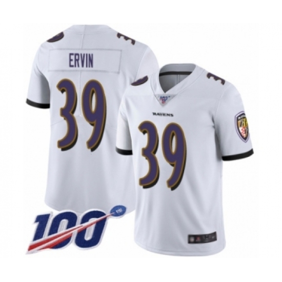 Men's Baltimore Ravens #39 Tyler Ervin White Vapor Untouchable Limited Player 100th Season Football Jersey - Ujersey