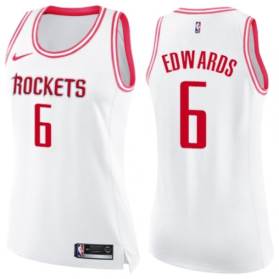 Women's Nike Houston Rockets #6 Vincent Edwards Swingman White Pink Fashion NBA Jersey - Ujersey