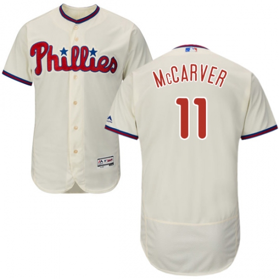 Men's Majestic Philadelphia Phillies #11 Tim McCarver Cream Alternate Flex Base Authentic Collection MLB Jersey - Ujersey
