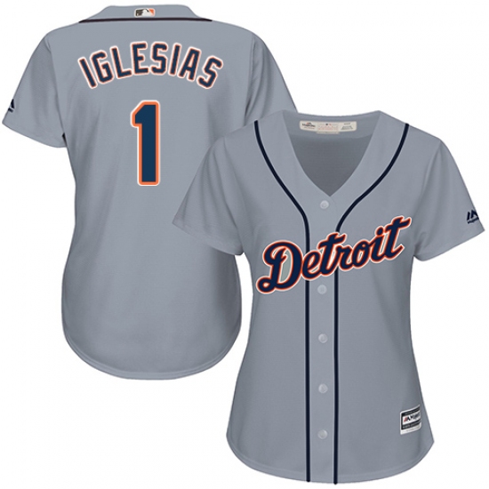 Women's Majestic Detroit Tigers #1 Jose Iglesias Replica Grey Road Cool Base MLB Jersey - Ujersey