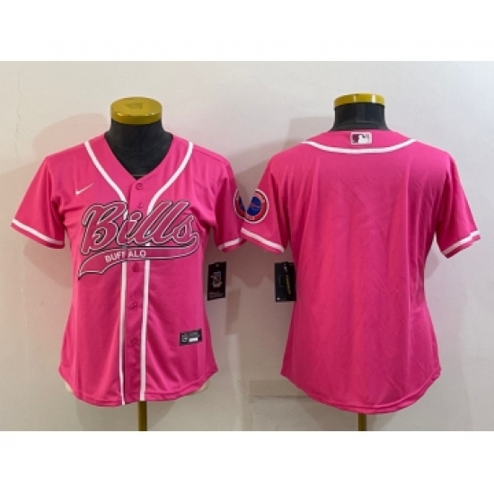 Women's Buffalo Bills Blank Pink With Patch Cool Base Stitched Baseball Jersey - Ujersey