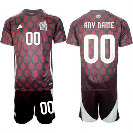 Men's Mexico Custom 2024-25 Burgundy Home Soccer Jersey Suit - Ujersey