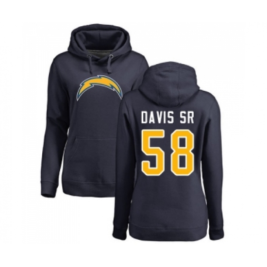 Football Women's Los Angeles Chargers #58 Thomas Davis Sr Navy Blue Name & Number Logo Pullover Hoodie - Ujersey