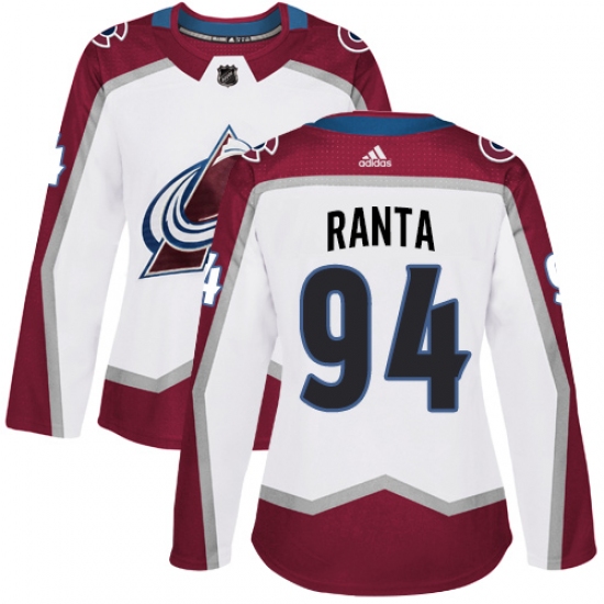 Women's Adidas Colorado Avalanche #94 Sampo Ranta Authentic White Away NHL Jersey - Ujersey