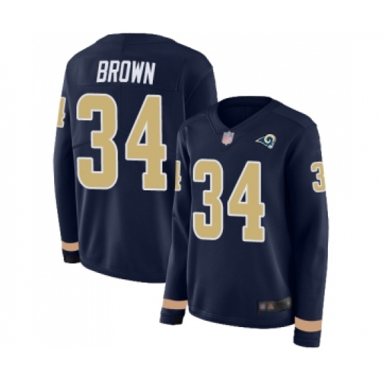 Men's Los Angeles Rams #34 Malcolm Brown Limited Navy Blue Therma Long Sleeve Football Jersey - Ujersey