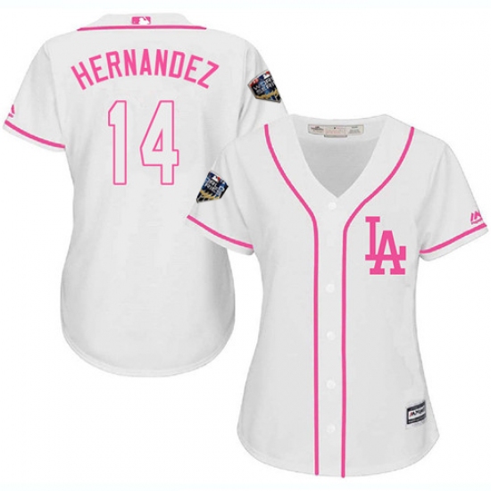 Women's Majestic Los Angeles Dodgers #14 Enrique Hernandez Authentic White Fashion Cool Base 2018 World Series MLB Jersey
