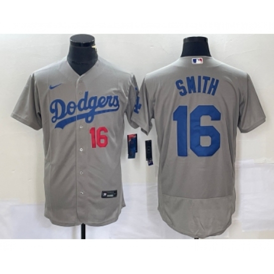 Men's Nike Los Angeles Dodgers #16 Will Smith Number Grey Stitched Flex Base Jersey - Ujersey