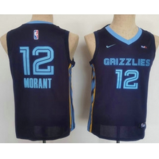 Youth Memphis Grizzlies #12 Ja Morant Black Nike 2021 Stitched Jersey With Sponsor - Ujersey