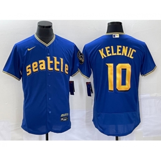 Men's Seattle Mariners #10 Jarred Kelenic Blue 2023 City Connect Flex Base Stitched Jersey - Ujersey