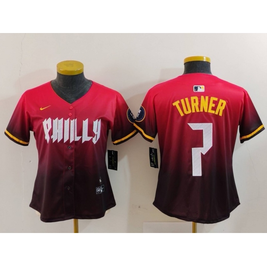 Women's Philadelphia Phillies #7 Trea Turner Red 2024 City Connect Limited Jersey - Ujersey