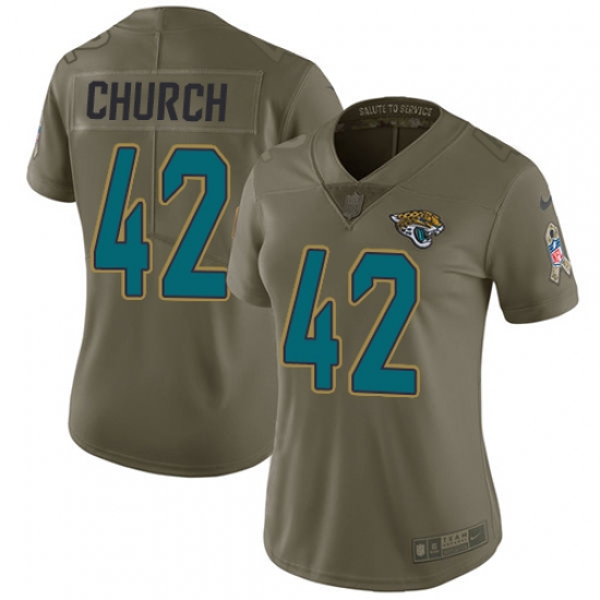 Women's Nike Jacksonville Jaguars #42 Barry Church Limited Olive 2017 Salute to Service NFL Jersey - Ujersey