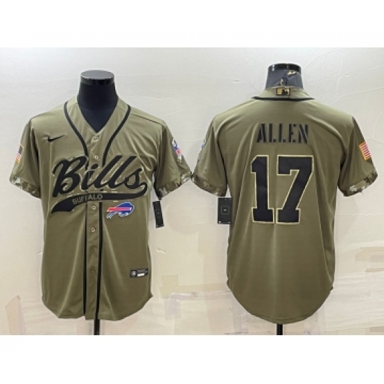 Men's Buffalo Bills #17 Josh Allen 2022 Olive Salute to Service Cool Base Stitched Baseball Jersey - Ujersey