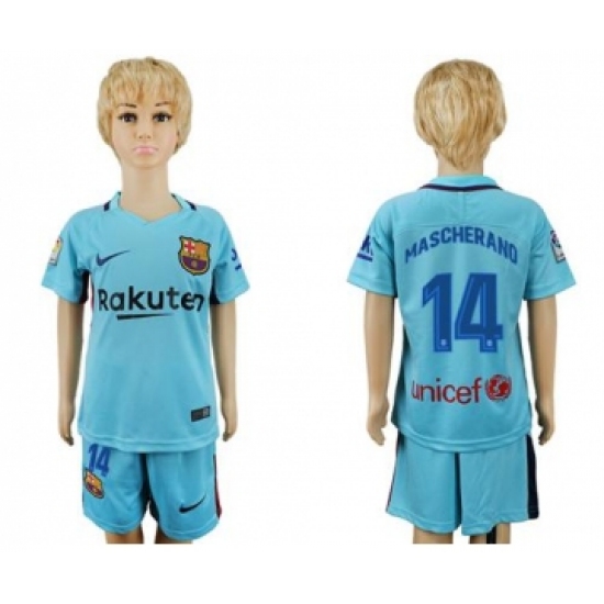 Barcelona #14 Mascherano Away Kid Soccer Club Jersey