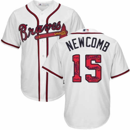 Men's Majestic Atlanta Braves #15 Sean Newcomb Authentic White Team Logo Fashion Cool Base MLB Jersey - Ujersey