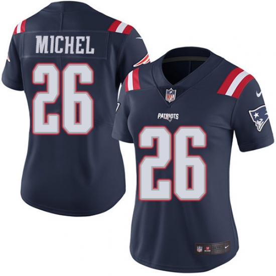 Women's Nike New England Patriots #26 Sony Michel Limited Navy Blue Rush Vapor Untouchable NFL Jersey - Ujersey
