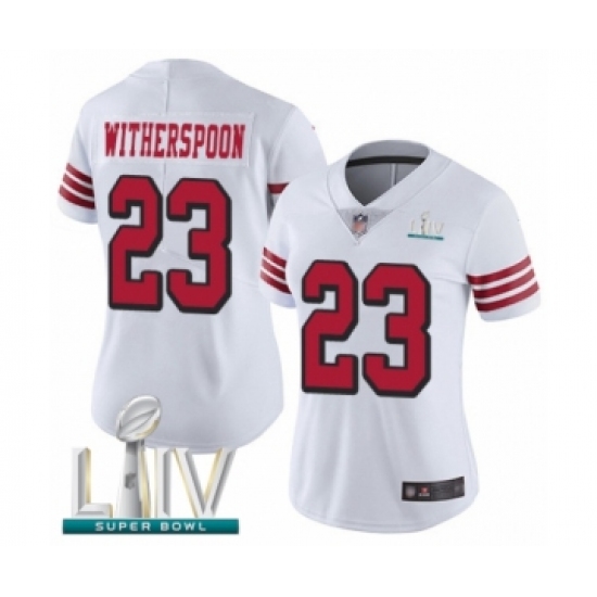 Women's San Francisco 49ers #23 Ahkello Witherspoon Limited White Rush Vapor Untouchable Super Bowl LIV Bound Football Jersey - Ujersey