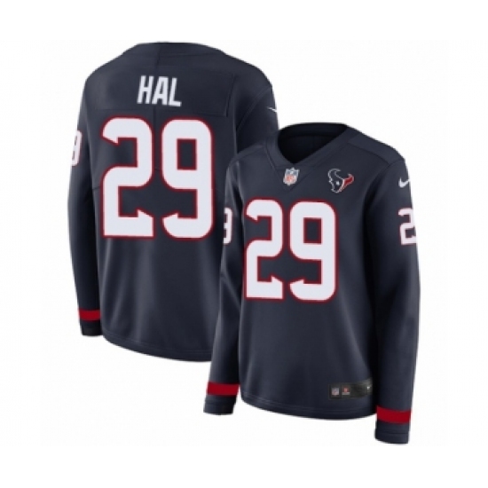 Women's Nike Houston Texans #29 Andre Hal Limited Navy Blue Therma Long Sleeve NFL Jersey - Ujersey