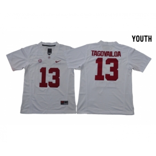 Alabama Crimson Tide 13 Tua Tagovailoa White Youth With Diamond Logo College Football Jersey - Ujersey