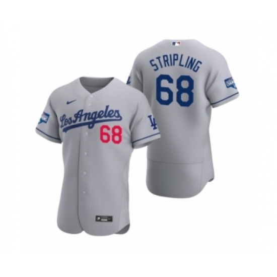 Men's Los Angeles Dodgers #68 Ross Stripling Gray 2020 World Series Champions Road Authentic Jersey - Ujersey