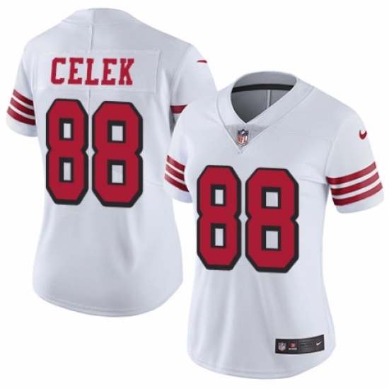 Women's Nike San Francisco 49ers #88 Garrett Celek Limited White Rush Vapor Untouchable NFL Jersey - Ujersey