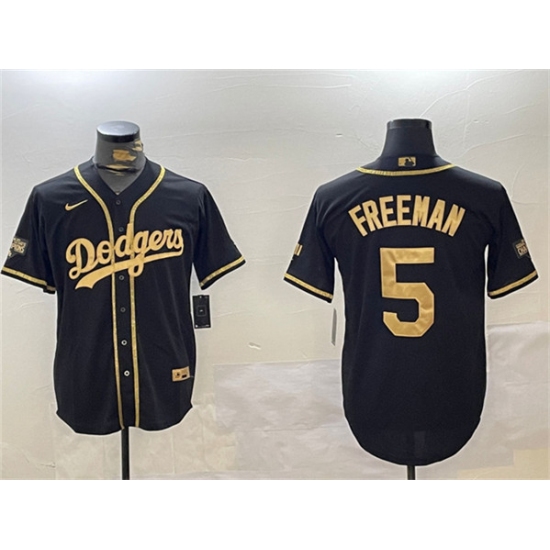 Men's Los Angeles Dodgers #5 Freddie Freeman Black Gold 2024 World Series Champions Limited Stitched Baseball Jersey - Ujersey