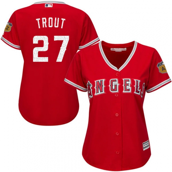 Women's Majestic Los Angeles Angels of Anaheim #27 Mike Trout Authentic Scarlet 2017 Spring Training Cool Base MLB Jersey - Ujersey