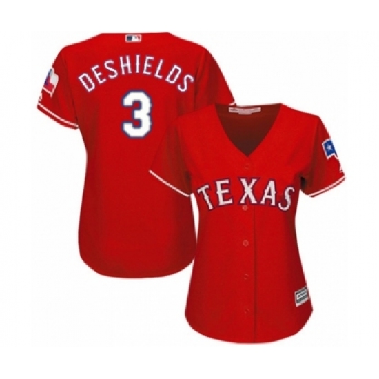 Women's Texas Rangers #3 Delino DeShields Jr. Authentic Red Alternate Cool Base Baseball Player Jersey - Ujersey