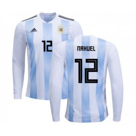 Argentina #12 Nahuel Home Long Sleeves Kid Soccer Country Jersey