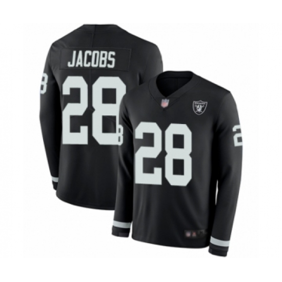 Youth Oakland Raiders #28 Josh Jacobs Limited Black Therma Long Sleeve Football Jersey