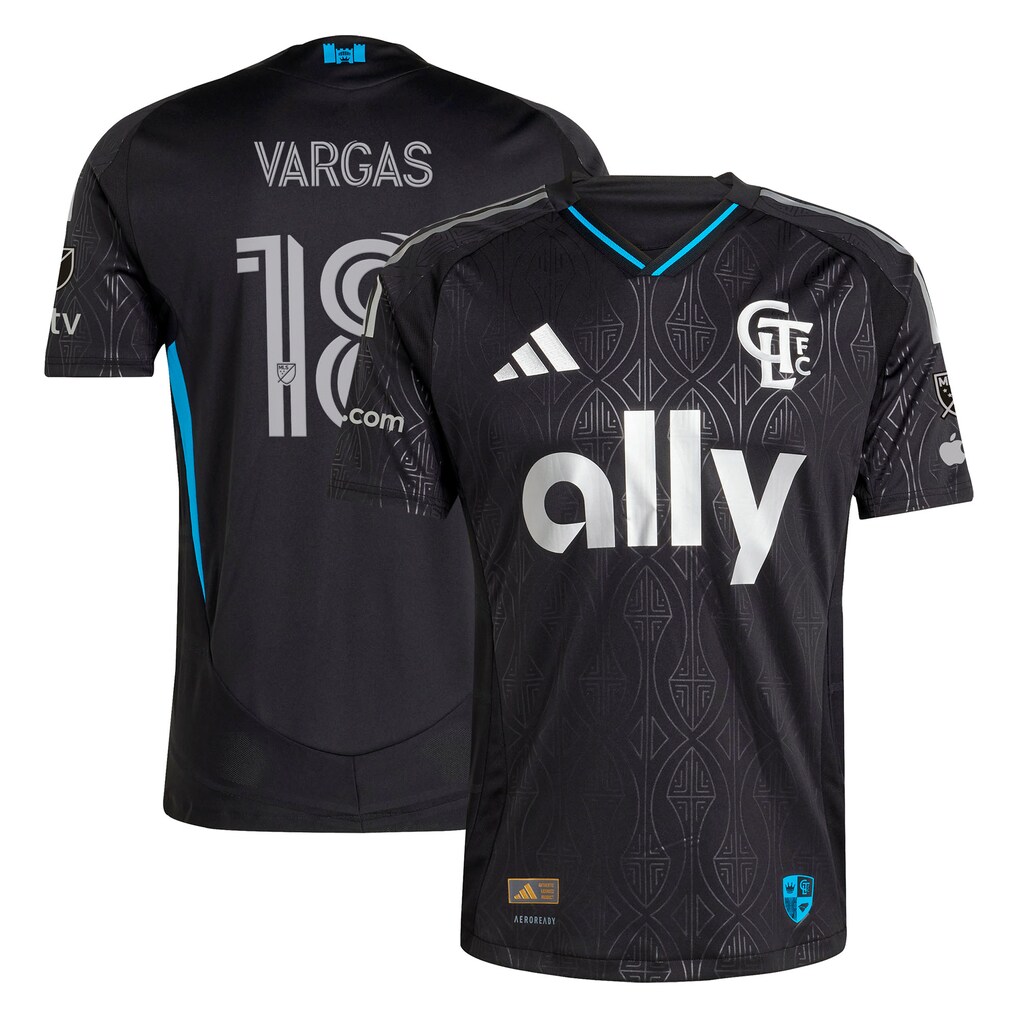 Men's Charlotte FC Kerwin Vargas adidas Black 2025 Fortress Kit On-Field Authentic Jersey - Ujersey