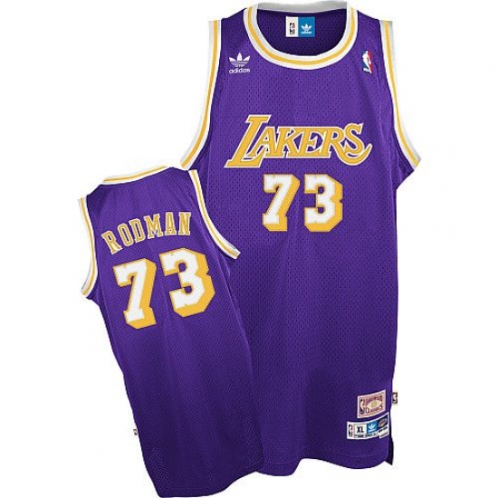 Men's Mitchell and Ness Los Angeles Lakers #73 Dennis Rodman Swingman Purple Throwback NBA Jersey - Ujersey
