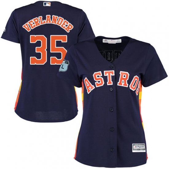 Women's Majestic Houston Astros #35 Justin Verlander Authentic Navy Blue Alternate Cool Base MLB Jersey - Ujersey