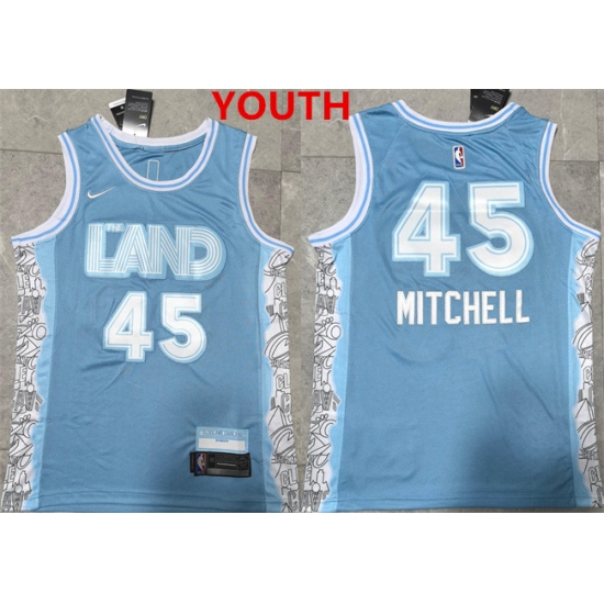Youth Cleveland Cavaliers #45 donovan mitchell light blue 2024 city edition stitched jersey