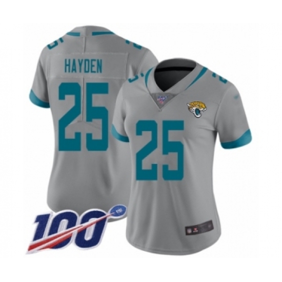 Women's Jacksonville Jaguars #25 D.J. Hayden Silver Inverted Legend Limited 100th Season Football Jersey - Ujersey