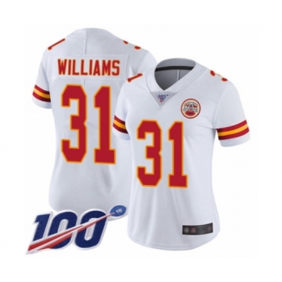 Women's Kansas City Chiefs #31 Darrel Williams White Vapor Untouchable Limited Player 100th Season Football Jersey - Ujersey