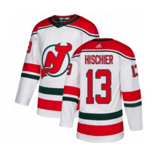 Men's Adidas New Jersey Devils #13 Nico Hischier Authentic White Alternate NHL Jersey - Ujersey