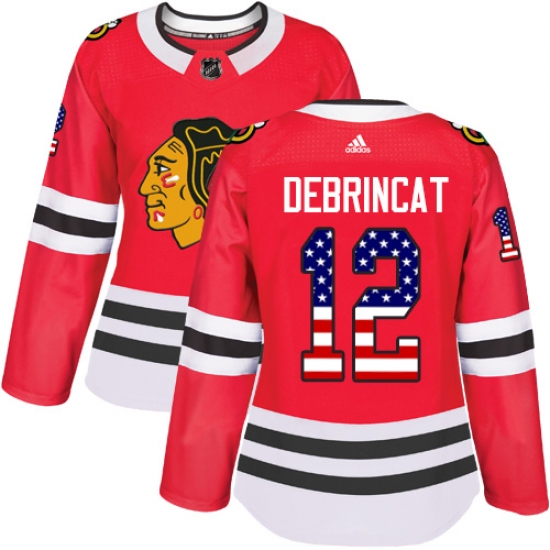 Women's Adidas Chicago Blackhawks #12 Alex DeBrincat Authentic Red USA Flag Fashion NHL Jersey - Ujersey