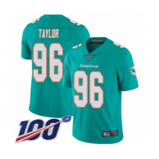 Men's Miami Dolphins #96 Vincent Taylor Aqua Green Team Color Vapor Untouchable Limited Player 100th Season Football Jersey - Ujersey