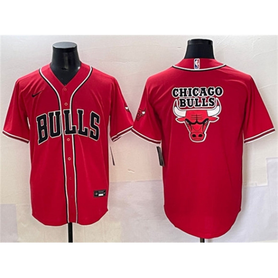 Men's Chicago Bulls Team Big Logo Red Cool Base Stitched Baseball Jersey - Ujersey