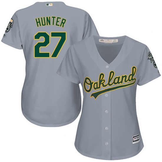 Women's Majestic Oakland Athletics #27 Catfish Hunter Authentic Grey Road Cool Base MLB Jersey - Ujersey