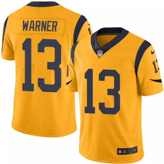 Men's Nike Los Angeles Rams #13 Kurt Warner Limited Gold Rush Vapor Untouchable NFL Jersey - Ujersey