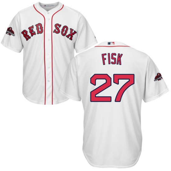 Youth Majestic Boston Red Sox #27 Carlton Fisk Authentic White Home Cool Base 2018 World Series Champions MLB Jersey - Ujersey