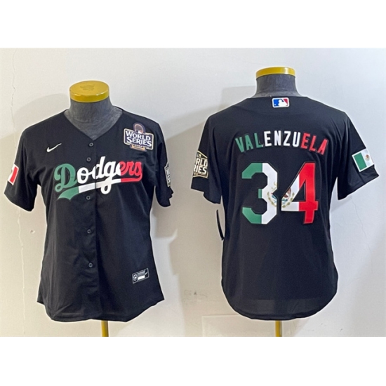 Women's Los Angeles Dodgers #34 Toro Valenzuela Black Mexico 2024 World Series Cool Base Stitched Jersey(Run Small) - Ujersey