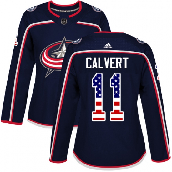 Women's Adidas Columbus Blue Jackets #11 Matt Calvert Authentic Navy Blue USA Flag Fashion NHL Jersey - Ujersey