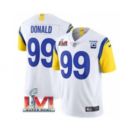 Men's Los Angeles Rams #99 Aaron Donald White 2022 With C Patch Super Bowl LVI Vapor Limited Jersey - Ujersey