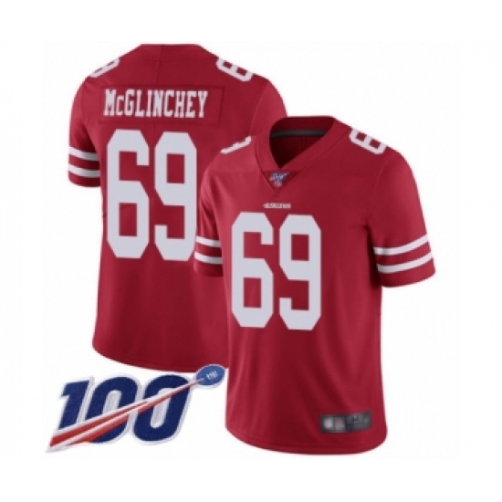 Men's San Francisco 49ers #69 Mike McGlinchey Red Team Color Vapor Untouchable Limited Player 100th Season Football Jersey - Ujersey