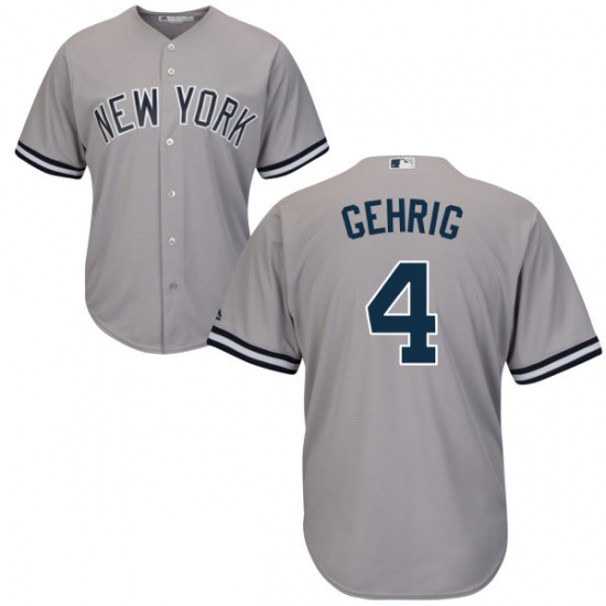 Youth Majestic New York Yankees #4 Lou Gehrig Replica Grey Road MLB Jersey - Ujersey